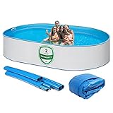 well2wellness® Sunny Pool Ovalbecken Set – Schwimmbecken, Relax Pool, Ovalpool 630 x 360 x 120 cm, Stahlwandpool Komplettset 0,6mm, Innenhülle blau 0,6mm, PVC-Handlauf blau